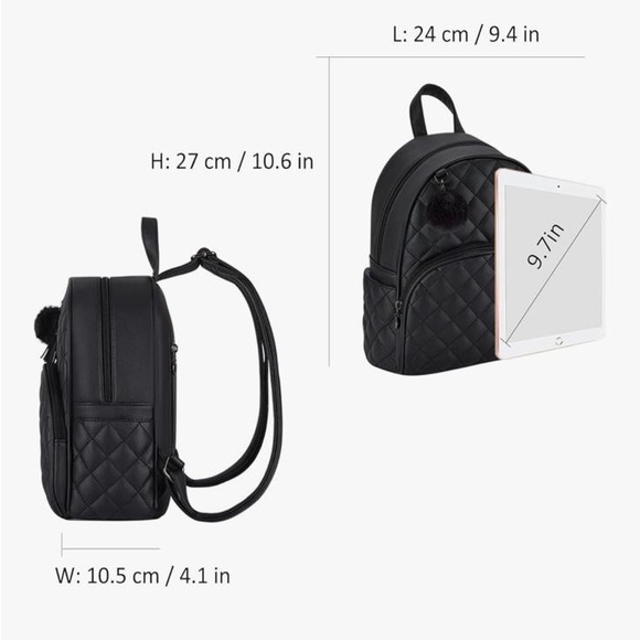 NWT ECOSUSI Mini Backpack Women PU Leather Black Backpack - Picture 2 of 10